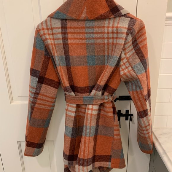 ChicWish PLAID PATTERN RABATO COAT IN CORAL - Picture 3 of 8